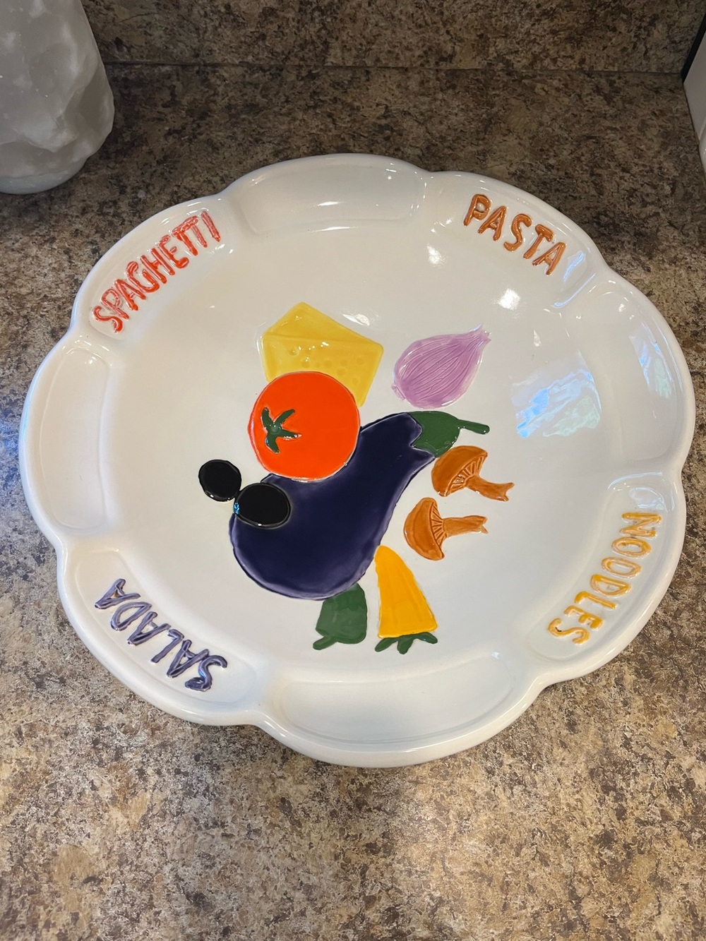 Ceramic Pasta Serving Bowl with Colorful Vegetable Motif Made in Italy 14” - Picture 2 of 12